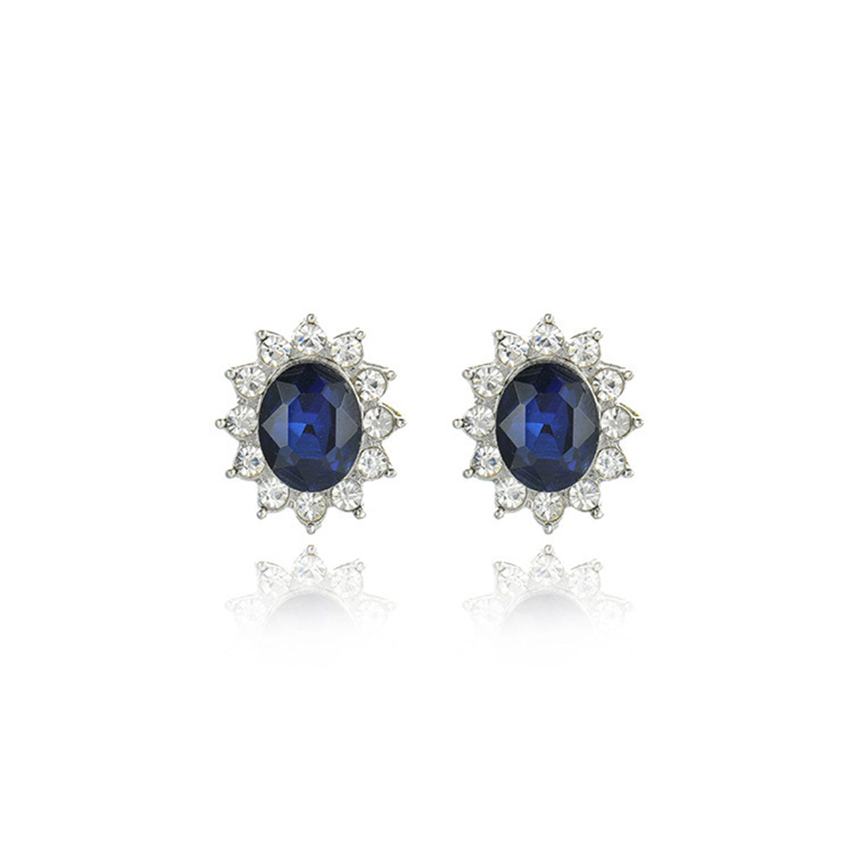 Blue Crystal and Silver-Plated Sun Flower Stud Earrings, silver stud earrings for women, everyday style, side view