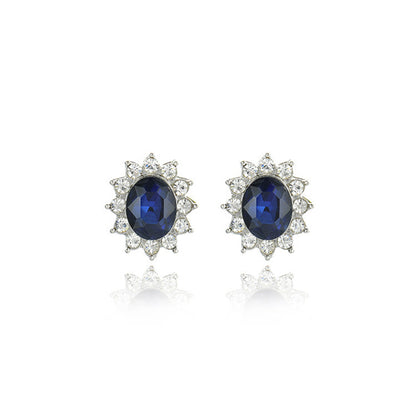 Blue Crystal and Silver-Plated Sun Flower Stud Earrings, silver stud earrings for women, everyday style, side view