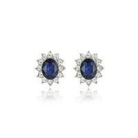 Blue Crystal & Silver-Plated Sun Flower Stud Earrings