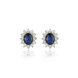 Blue Crystal & Silver-Plated Sun Flower Stud Earrings