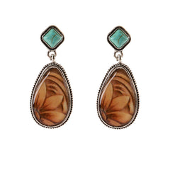 Turquoise & Resin Silver-Plated Floral Teardrop Earrings