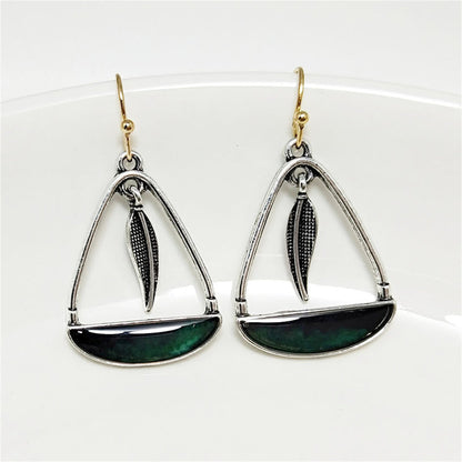 Black-Green Resin and Two-Tone Feather Handbag Drop Earrings, drop earrings for women, everyday style, side view