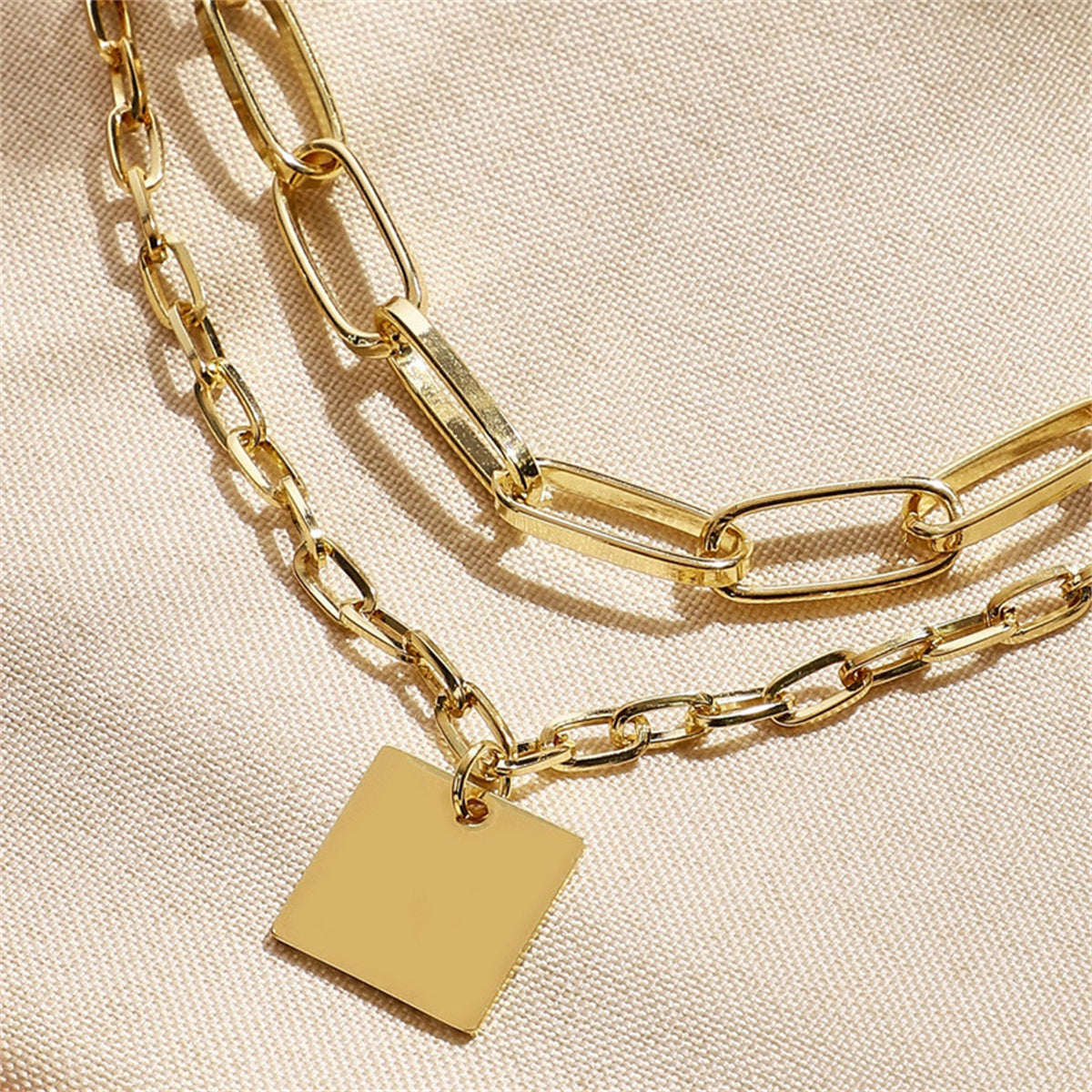 18K Gold-Plated Square Layered Pendant Necklace