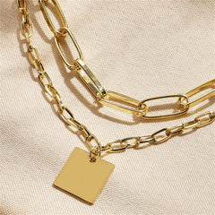 18K Gold-Plated Square Layered Pendant Necklace