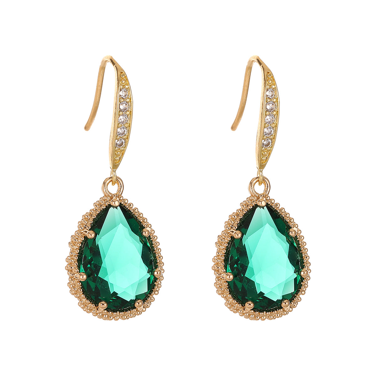 Green Crystal & Cubic Zirconia 18K Gold-Plated Hook Teardrop Earrings