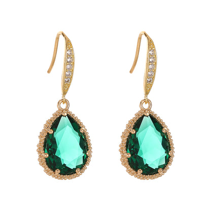 Green Crystal & Cubic Zirconia 18K Gold-Plated Hook Teardrop Earrings