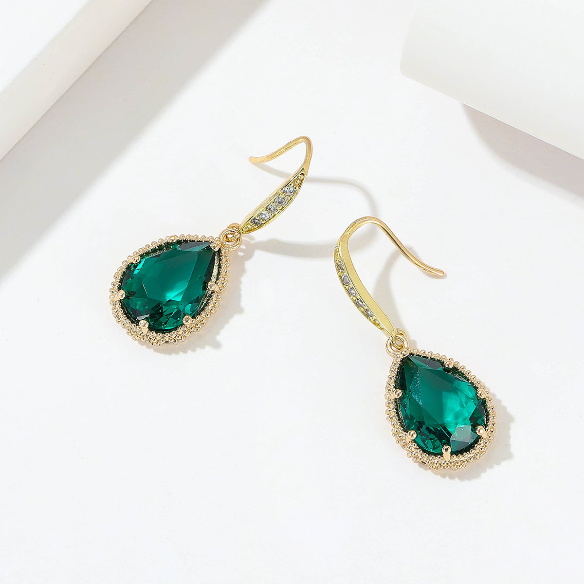 Green Crystal & Cubic Zirconia 18K Gold-Plated Hook Teardrop Earrings