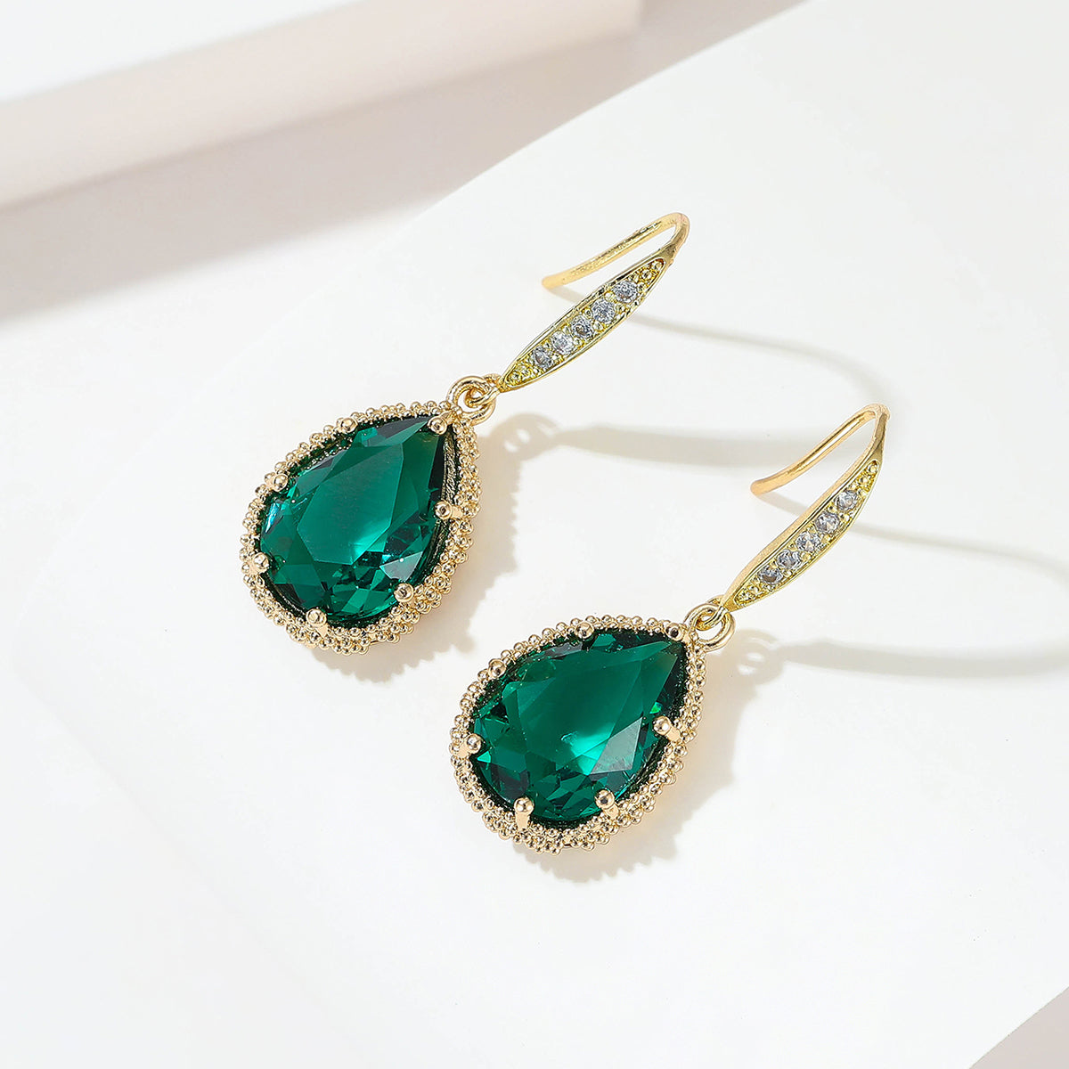 Green Crystal & Cubic Zirconia 18K Gold-Plated Hook Teardrop Earrings