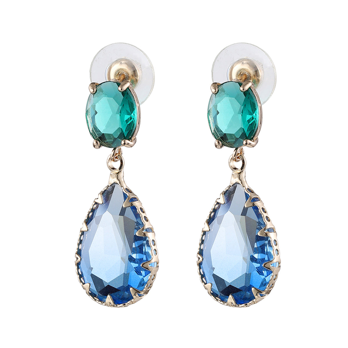 Green & Blue Crystal 18K Gold-Plated Drop Earrings