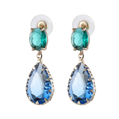 Green & Blue Crystal 18K Gold-Plated Drop Earrings