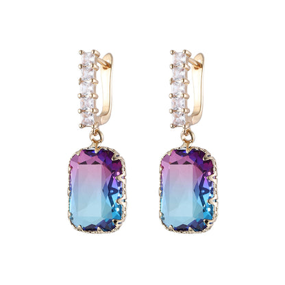 Blue & Purple Crystal Ombré Radiant-Cut Huggie Earrings