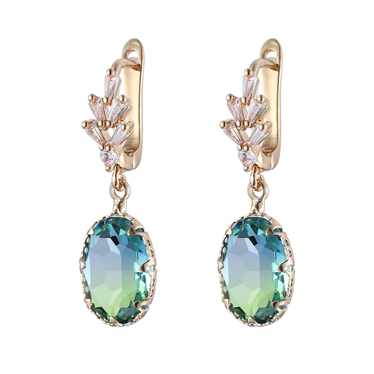 Oval-Cut Crystal & 18K Gold-Plated Huggie Earring