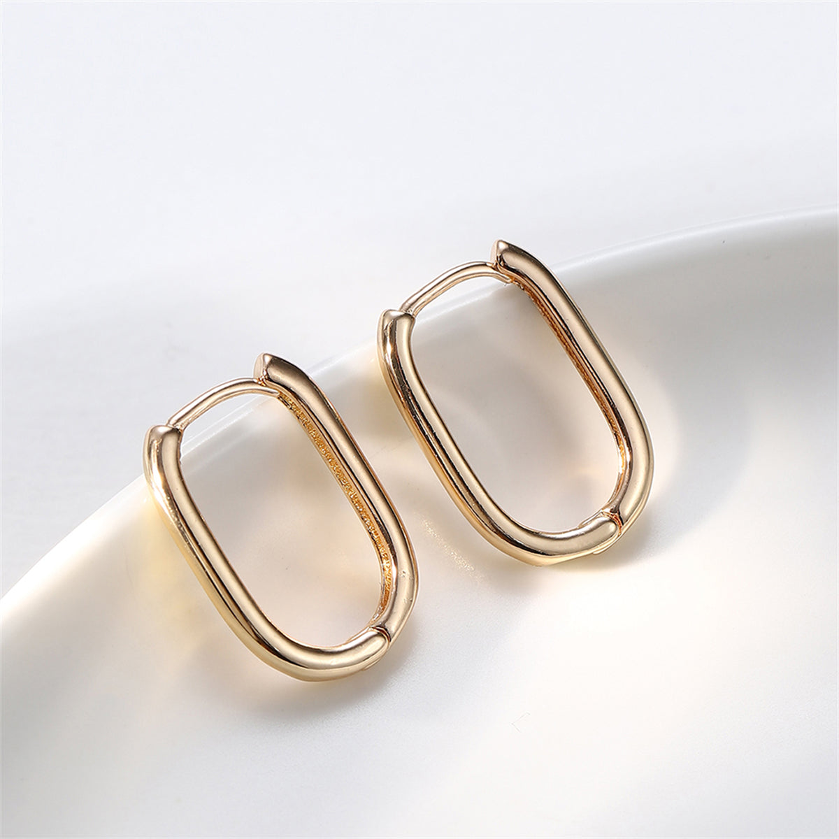 18K Gold-Plated Square Huggie Earrings, gold huggie earrings, elegant gift for her, side view