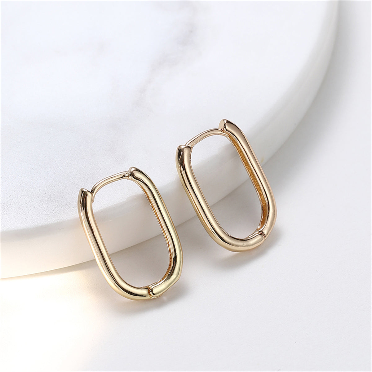 18K Gold-Plated Square Huggie Earrings, gold huggie earrings, elegant gift for her, lifestyle look