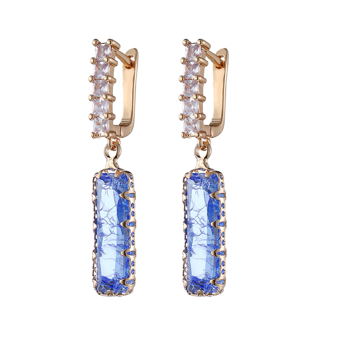 Light Blue Crystal & 18K Gold-Plated Baguette Huggie Earrings