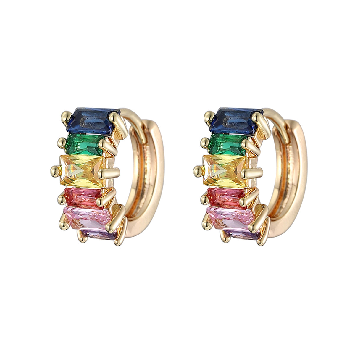 Green Multicolor Crystal & 18K Gold-Plated Huggie Earrings