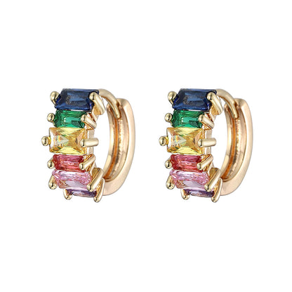 Green Multicolor Crystal & 18K Gold-Plated Huggie Earrings