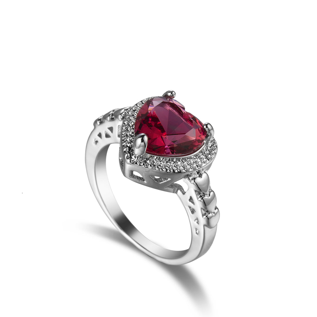 Rose Crystal & Silver-Plated Heart Ring