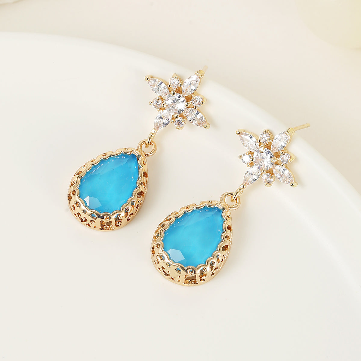 Blue Crystal & Cubic Zirconia 18K Gold-Plated Star Drop Earrings