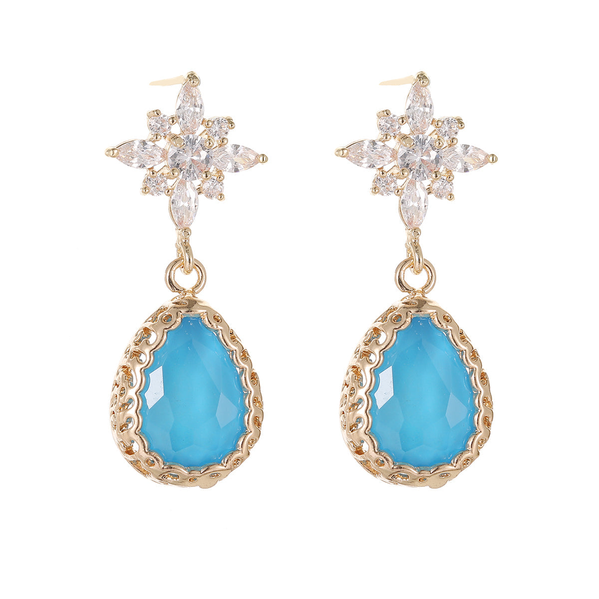 Blue Crystal & Cubic Zirconia 18K Gold-Plated Star Drop Earrings