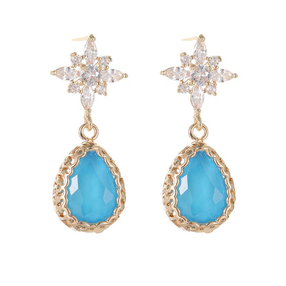 Blue Crystal & Cubic Zirconia 18K Gold-Plated Star Drop Earrings