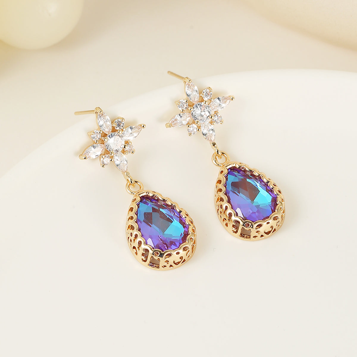 Purple Crystal & 18K Gold-Plated Star Drop Earrings