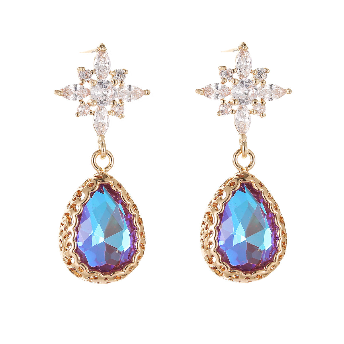 Purple Crystal & 18K Gold-Plated Star Drop Earrings