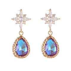 Purple Crystal & 18K Gold-Plated Star Drop Earrings
