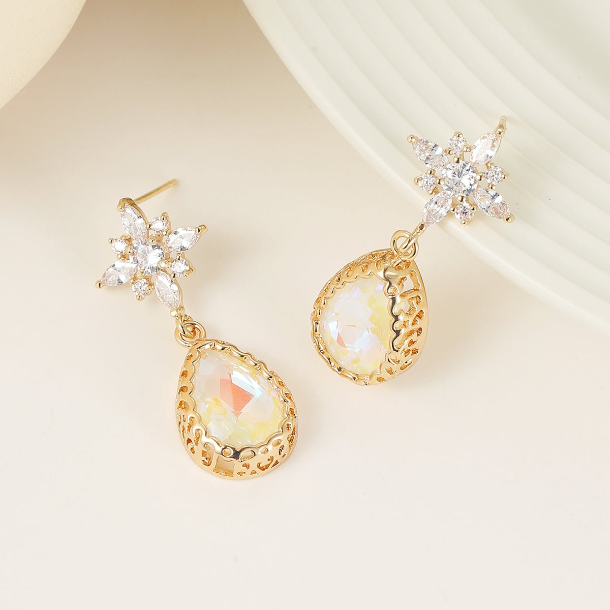 White Crystal & Cubic Zirconia 18K Gold-Plated Star Drop Earrings