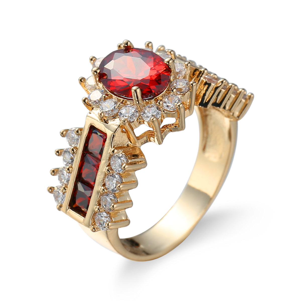 Red Crystal and Cubic Zirconia Oval-Cut Ring, statement rings for women, everyday style, side view