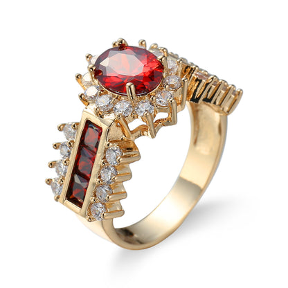 Red Crystal and Cubic Zirconia Oval-Cut Ring, statement rings for women, everyday style, side view