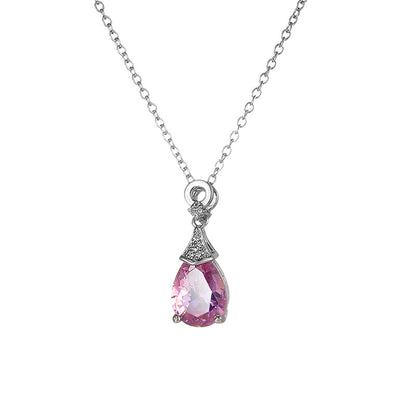 Cubic Zirconia and Pink Crystal Teardrop Pendant Necklace, pendant necklace for women, elegant gift for her, front view