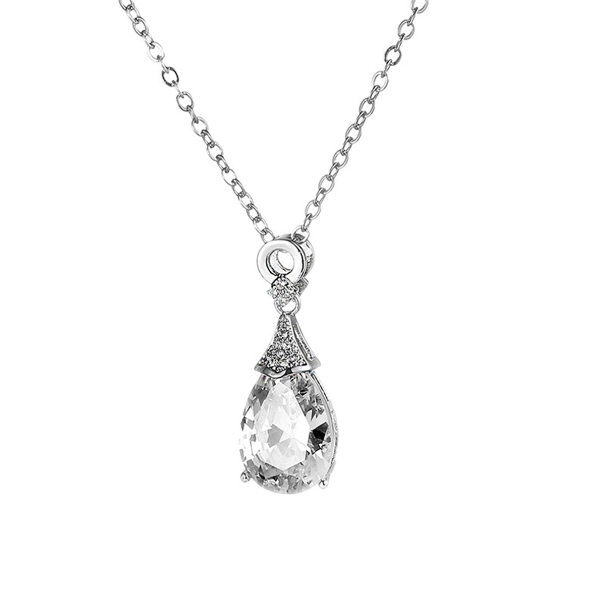 Cubic Zirconia and Crystal Teardrop Pendant Necklace, pendant necklace for women, elegant gift for her, front view