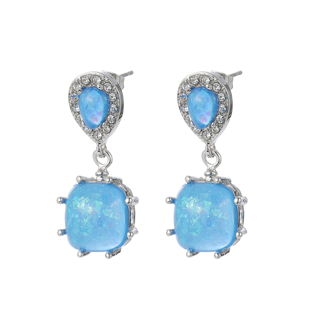 Blue Opal & Cubic Zirconia Drop Earrings