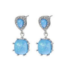 Blue Opal & Cubic Zirconia Drop Earrings