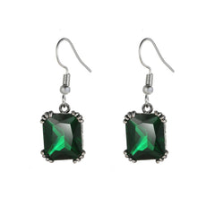Green Crystal & Silver-Plated Princess-Cut Drop Earrings