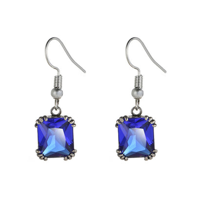 Navy Crystal & Silver-Plated Princess-Cut Drop Earrings