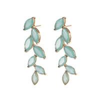 Green Crystal & 18K Gold-Plated Leaves Drop Earrings