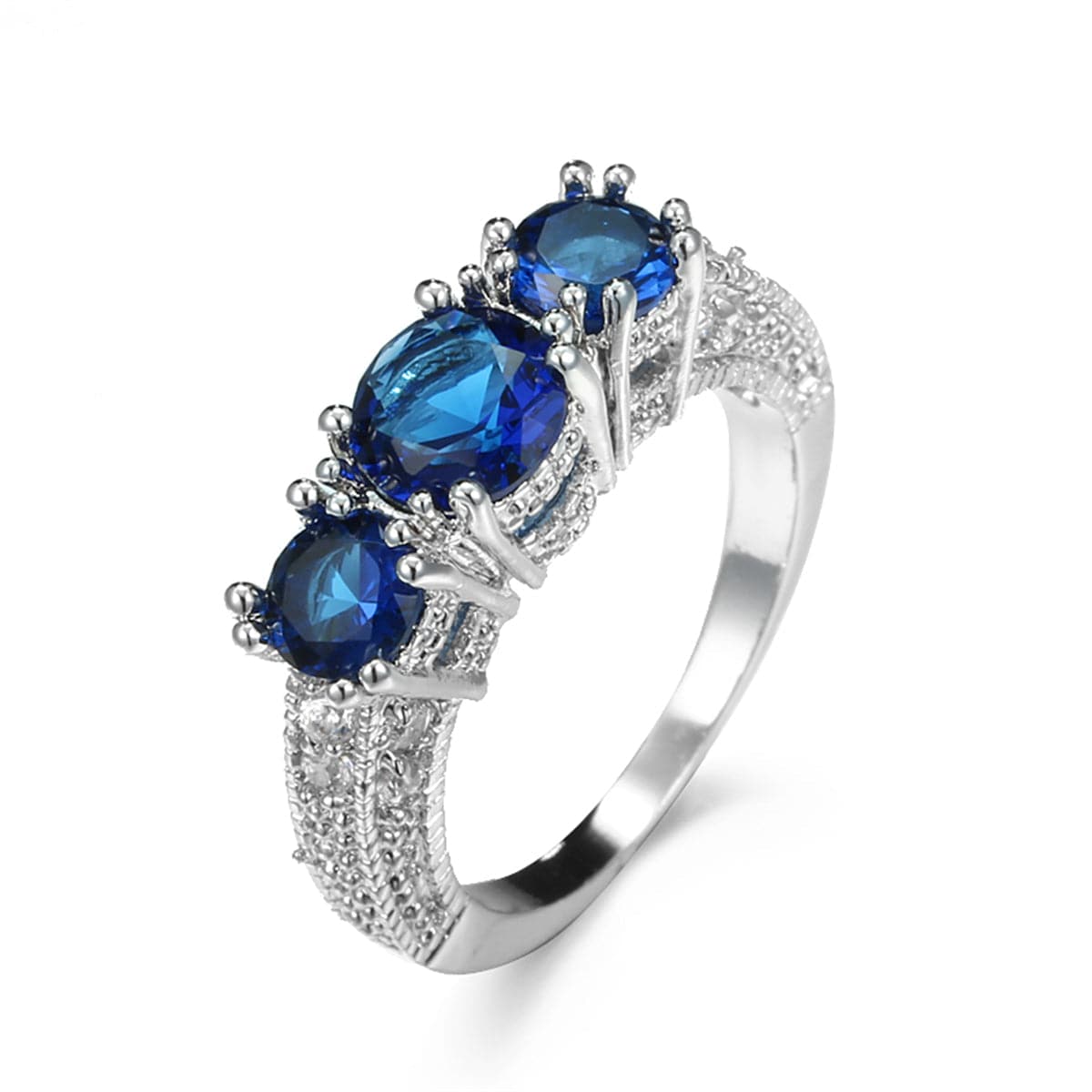 Navy Crystal and Silver-Plated Triple-Head Ring, silver statement rings for women, vintage-inspired design, side view