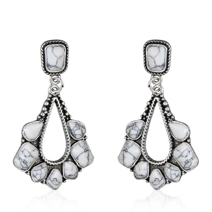White Marbled Turquoise & Silver-Plated Chandelier Drop Earrings