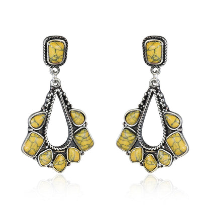 Yellow Marbled Turquoise & Silver-Plated Chandelier Drop Earrings