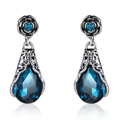 Blue Crystal & Cubic Zirconia Silver-Plated Rose Drop Earrings