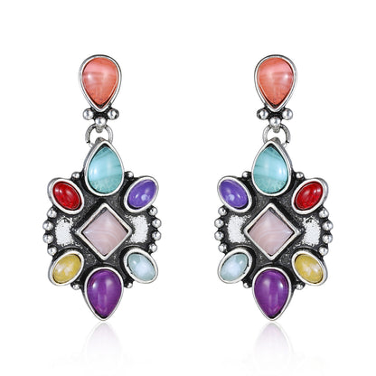 Multicolor Quartz & Silver-Plated Geometric Drop Earrings