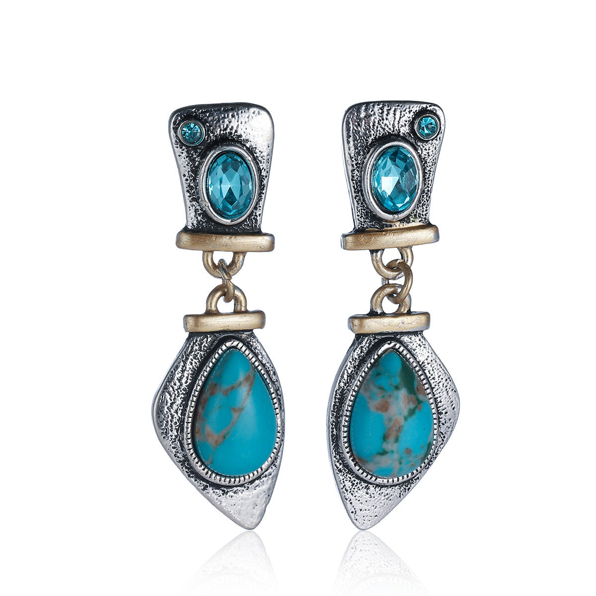 Sea Blue Crystal &  Turquoise Two Tone Drop Earrings