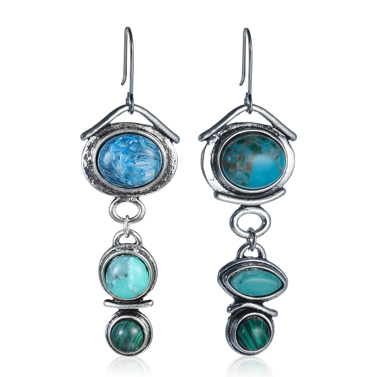 Turquoise & Crystal Silver-Plated Tiered Drop Earrings