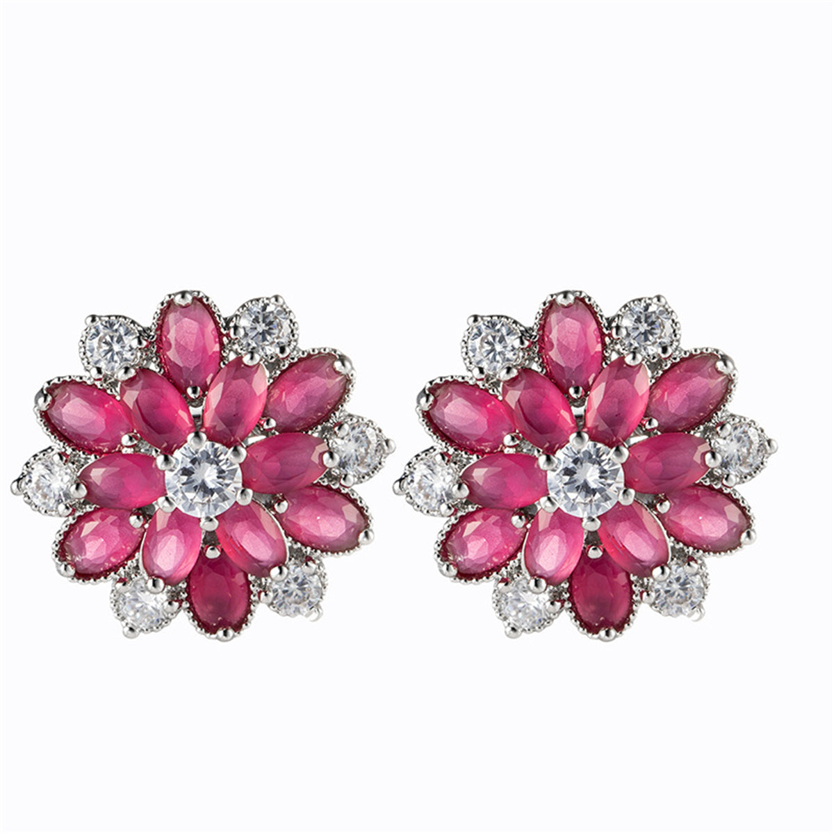 Rose Crystal & Cubic Zirconia Floral Stud Earrings