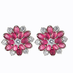 Rose Crystal & Cubic Zirconia Floral Stud Earrings