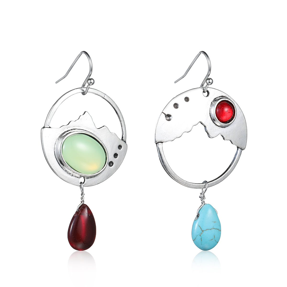 Turquoise & Quartz Silver-Plated Oval Dangle Drop Earrings