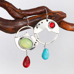 Turquoise & Quartz Silver-Plated Oval Dangle Drop Earrings
