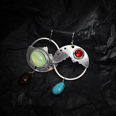 Turquoise & Quartz Silver-Plated Oval Dangle Drop Earrings